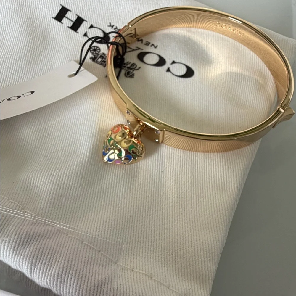 Coach Gold rainbow heart Necklace earrings and Bracelet jewelry Set